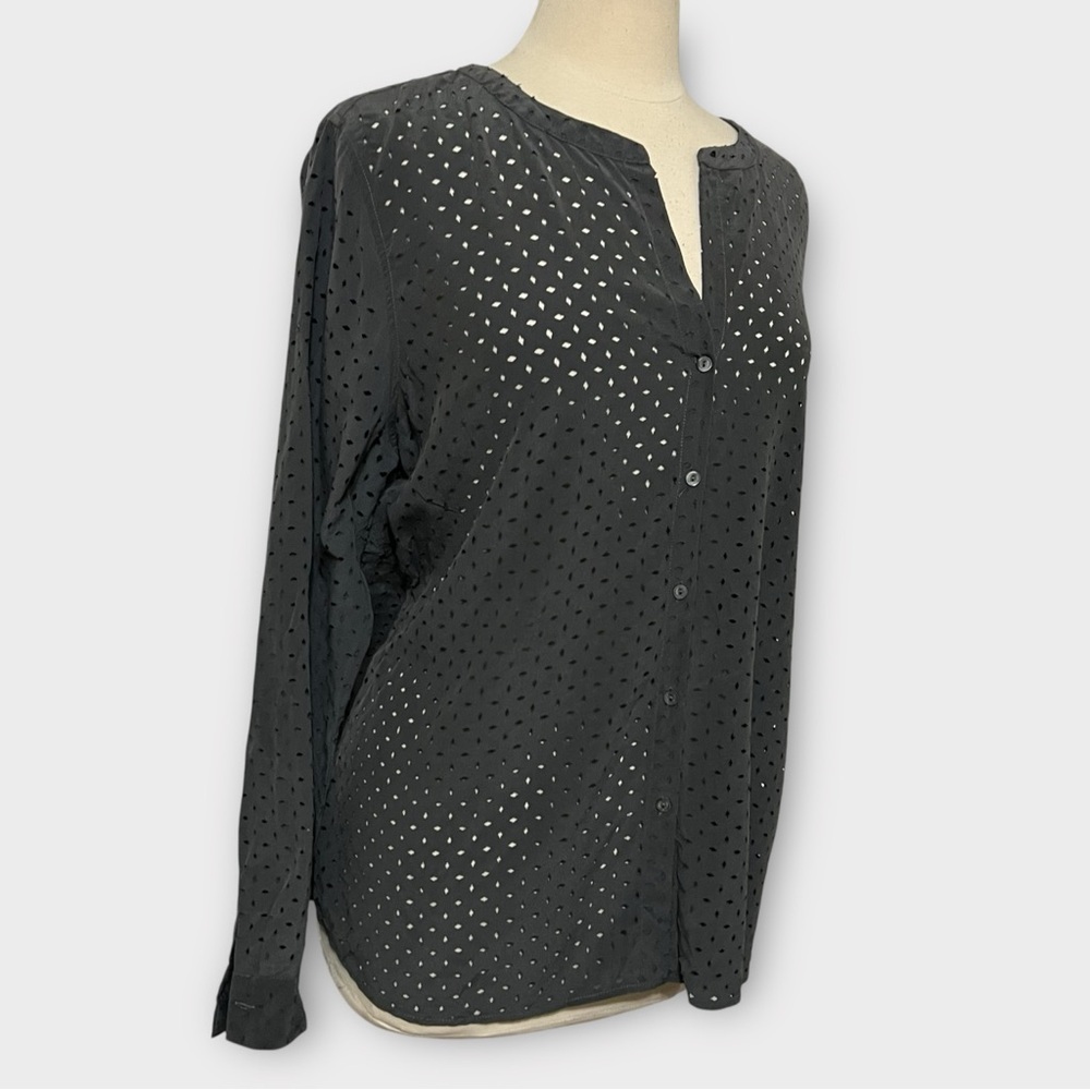 Ecru Gray Silk Eyelet Button Down Shirt Size XL - Picture 7 of 11